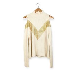 Zoë Jordan Cream Cashmere Wool Blend Cold Shoulder Mock Neck Sweater Size XS